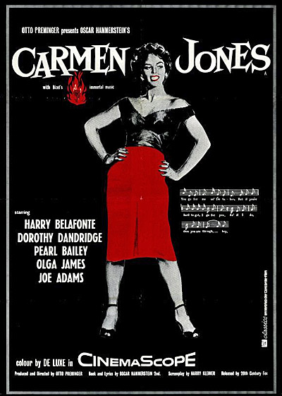 Poster for the movie "Carmen Jones" featuring Dorothy Dandridge. 
