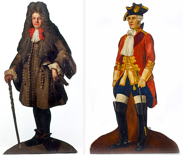 dummy boards of man with cane and military officer 