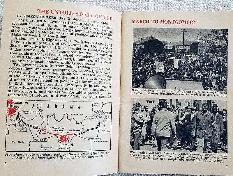 Civil rights marchers and map of route, 1965.
