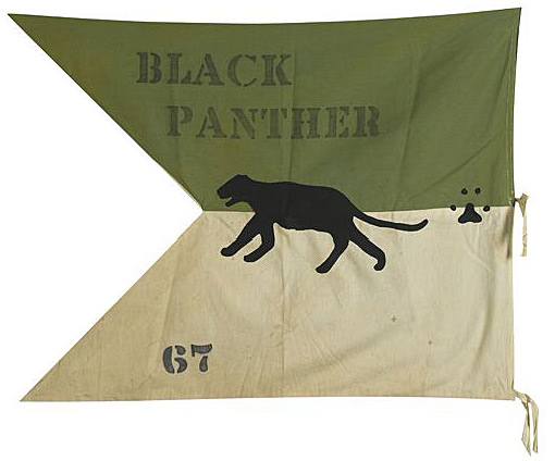 A banner made by the Lowndes County Freedom Organization in Alabama in 1965. The group was known as the Black Panther Party. Huey P. Newton and Eldridge Cleaver used the name and the panther symbol when they formed their own organization a year later. 