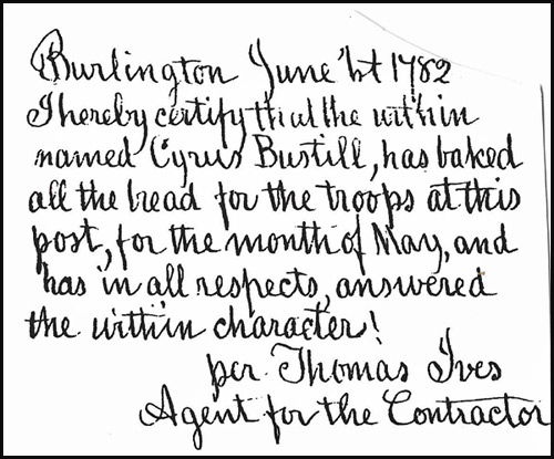 Second document supplied by family historian Joyce Mosley shows Cyrus Bustill as baker of bread for Continental troops.
