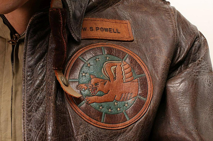 Tuskegee Airman William S. Powell Jr.'s bomber jacket with the 99th Pursuit Squadron patch.