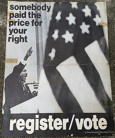 Register to Vote poster with image of Dr. Martin Luther King speaking.