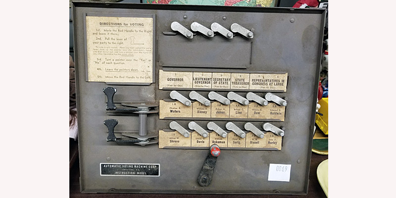 An early lever voting machine.