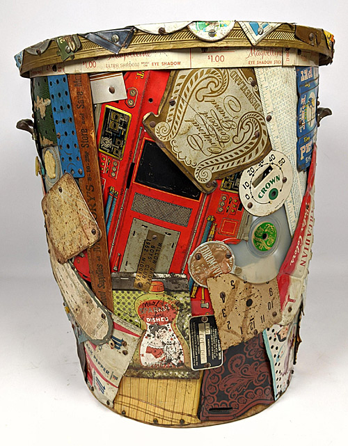 Another side of artist Leo Sewell's trash-can with found objects. Photo from uniquesandantiques.com.