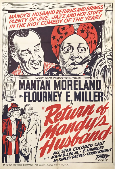 Mantan Moreland poster "Return of Mandy's Husband," with Flournoy E. Miller, 1948.