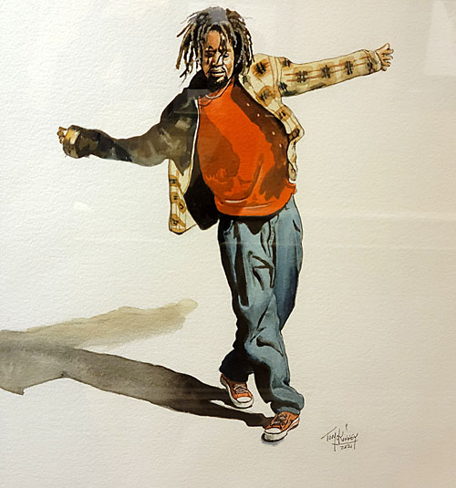 Painting of hip-hop dancer/choreographer Rennie Harris. 