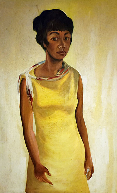 Bessie Ruth Bridge's painting of a woman. She painted this one in the 1950s, she says, and showed it in an exhibit of her works at Simon Gratz High School at the time. 