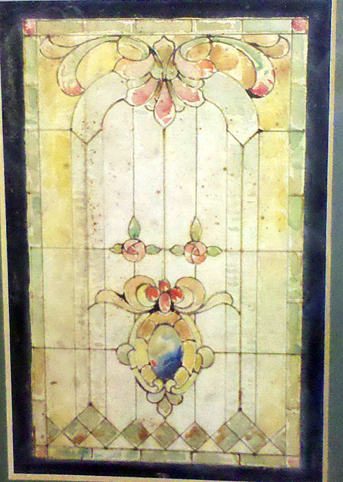 An enlarged watercolor of a Frank J. Dillon mini stained glass window sample at auction 10 years ago.