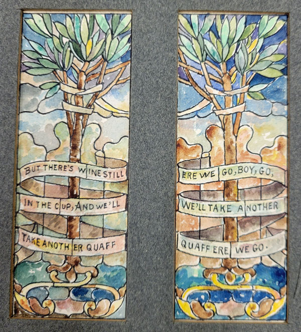 Enlarged view of a mini watercolor donated by Oesterle Glass Works to the Free Library of Philadelphia. The designer is unknown. 