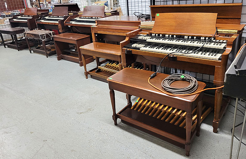 A collection of Hammond organs owned by jazz organist/producer Luther Randolph.
