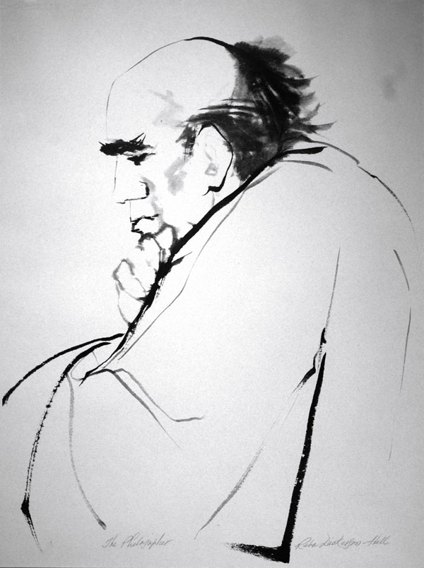 "The Philosopher," sumi-e, 1984 by Reba Dickerson Hill. The image was used on the cover of the Sumi-e Society of America Quarterly, according to her website.
